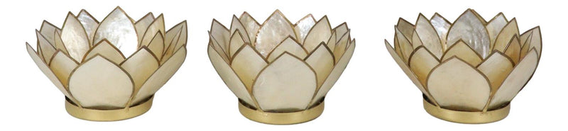 Pack Of 3 Seashells Lotus Flower Yellow Gold Votive Tea Light Candle Holders