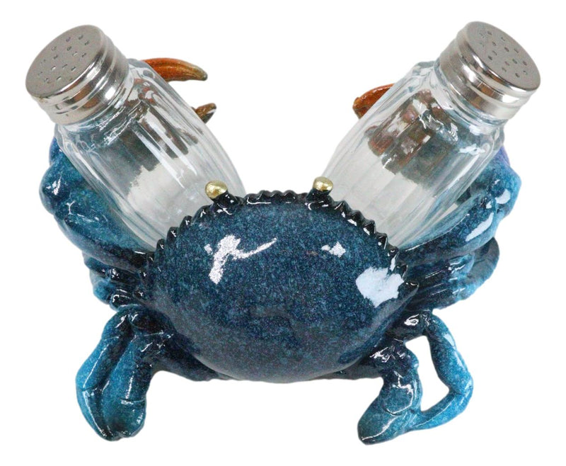 Nautical Ocean Marine Blue Crab Salt And Pepper Shakers Holder Figurine Set