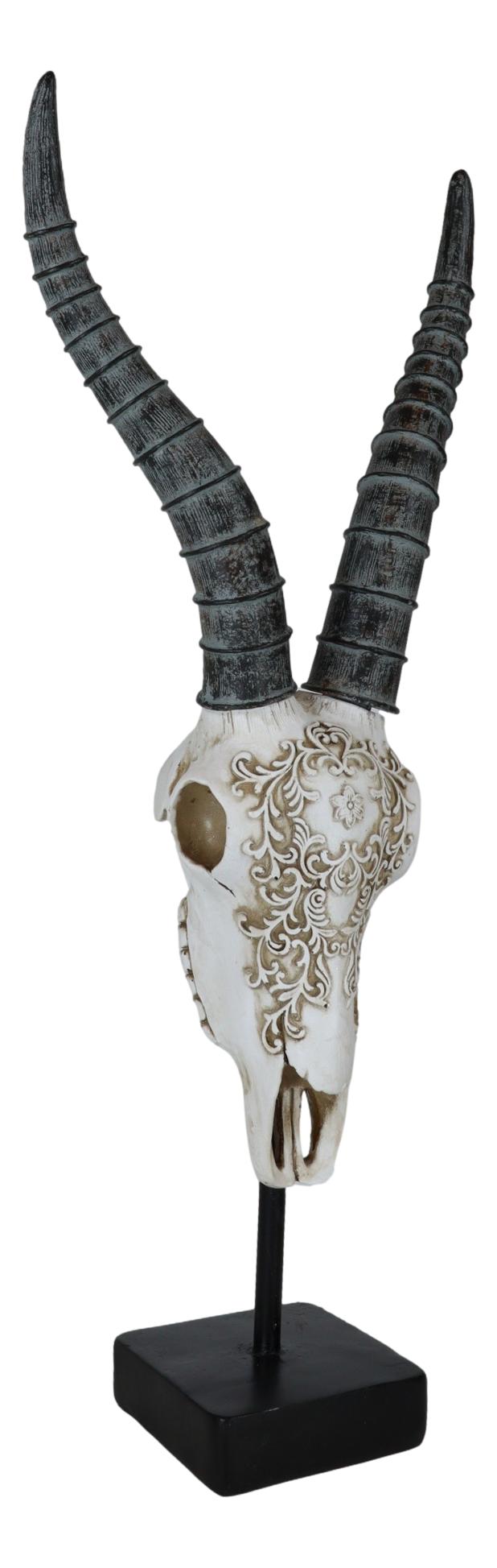 Vintage Tribal Knotwork African Antelope Skull On Museum Pole Mount Base Statue