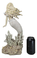 Large Vintage Sea Goddess Mermaid Holding Sconce Standing By Coral Reef Statue