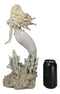 Large Vintage Sea Goddess Mermaid Holding Sconce Standing By Coral Reef Statue
