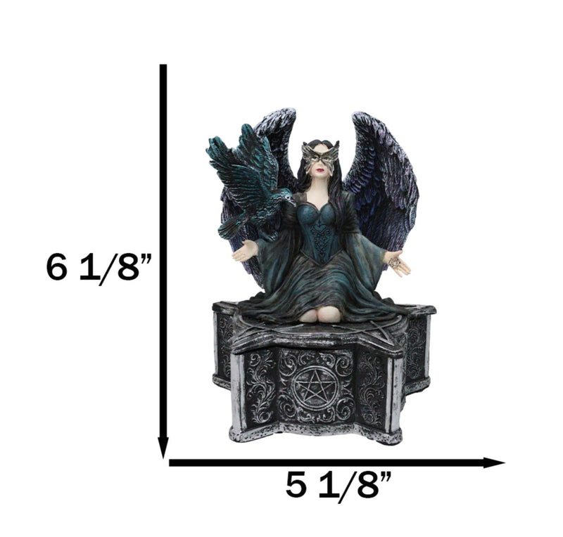 Gothic Fairy Queen With Raven Crow On Pentagram Star Decorative Box Figurine