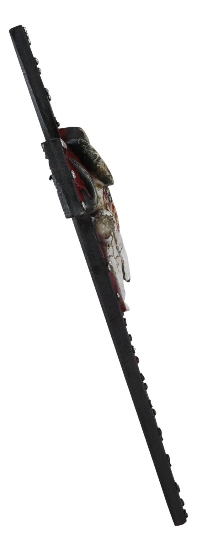 Rustic Western Patriotic Longhorn Cow Skull With USA Texas Flags Hat Wall Cross