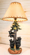 Rustic Western Forest Black Mama Bear With Cubs Climbing On Pine Tree Table Lamp