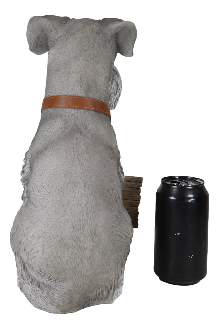 Adorable Grey Schnauzer Dog Sitting With Jingle Collar Greetings Sign Statue - Ebros Gift
