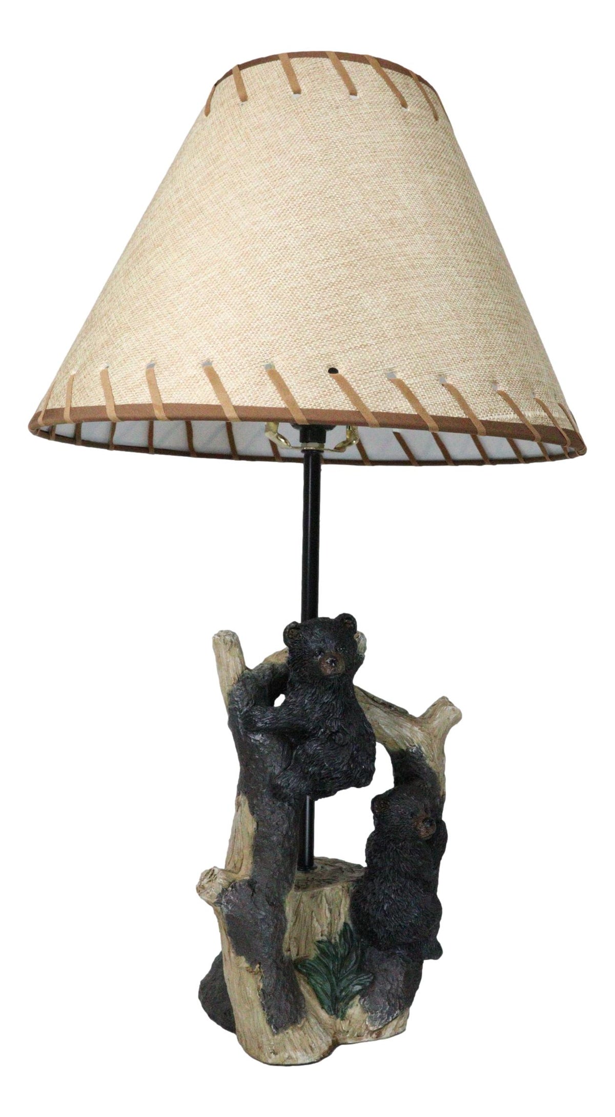 Rustic Western Whimsical Forest Playful Black Bear Cubs Climbing Tree Table Lamp