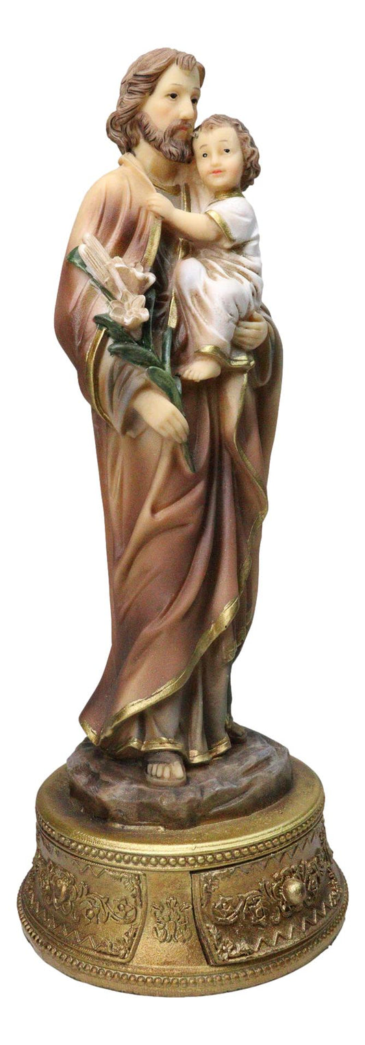 Saint Joseph Carrying Child Jesus Catholic Figurine With Rosary Drawer Box 9"H - Ebros Gift