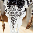 Rustic Western Tribal Tattoo Black Roses Longhorn Cow Skull Desktop Plaque
