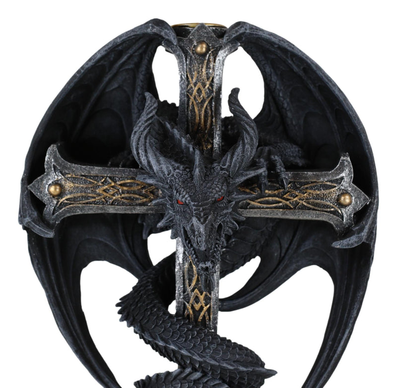 Medieval Fantasy Altar Drake Dragon Coiled On Celtic Knotwork Cross Candleholder