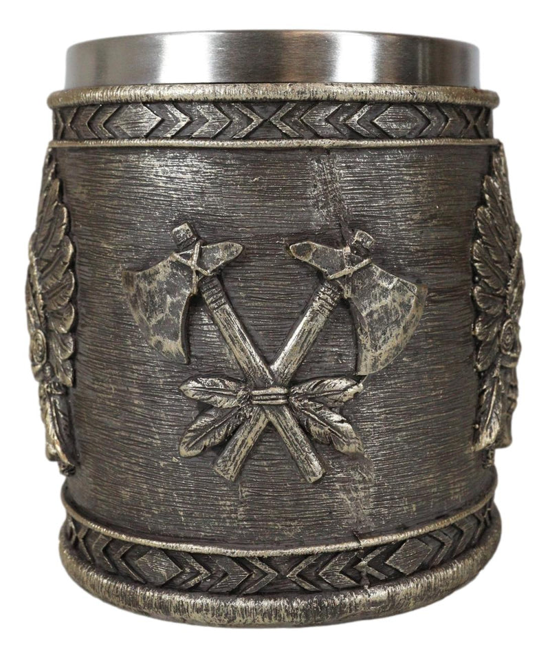 Native Indian Chief With Headdress Roach Skull And Crossed Axes Coffee Mug Cup