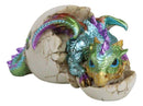 Oceanic Turquoise Green Iridescent Baby Dragon In Egg Shell With Gem Figurine