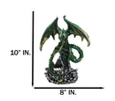Metallic Green and Gold Rune Dragon Guarding Glass Prism Crystals Figurine 10"H