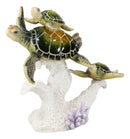 Marine Sea Turtle Mother And Hatchlings Swimming Over Ocean Reef Corals Statue