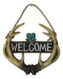 Set of 2 Rustic Western Deer Antlers Blessed And Welcome Wall Signs Ornaments