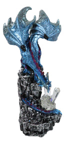 Metallic Blue Dragon with Magenta Spikes Guarding Bottle Ice Crystals Figurine