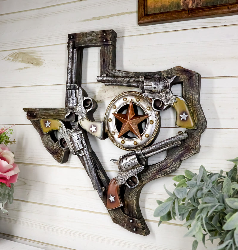Rustic Western Lone Star Texas Map 4 Cowboy Revolver Guns With Ropes Wall Decor