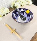 Blue Sky Moon Rabbit Ceramic Ramen Rice Bowl With Soup Spoon Chopsticks And Rest