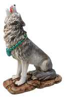Cries of The Night Howling Gray Wolf with Turquoise Rocks Necklace Figurine 7"H