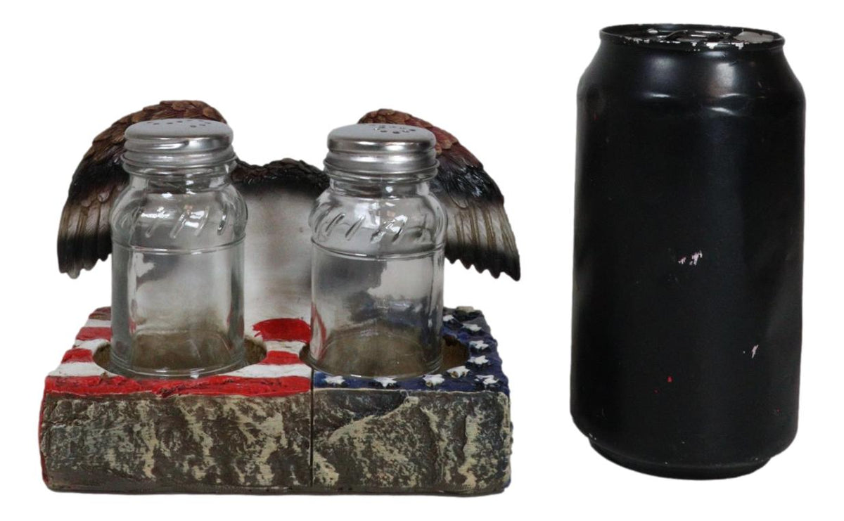 American Bald Eagle With Olive Branch On US Flag Salt & Pepper Shakers Holder