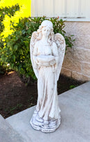 Large Standing Angel of Providence With Basket Bird Bath Feeder Statue 37"H