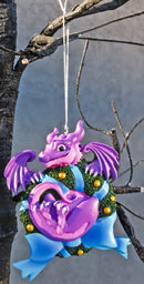 Ruth Thompson Purple Dragon Blue Ribbon Wreath Christmas Tree Hanging Ornament