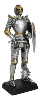 Medieval Valiant Knight Suit Of Armor Morning Star Club And Shield Mini Figurine