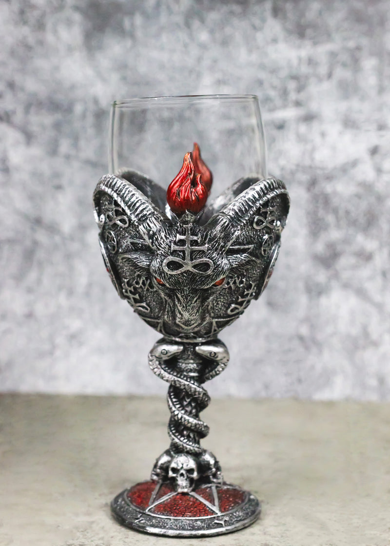 Occultic Sabbatic Goat Baphomet With Pentagram Wine Glass Goblet Drink Beverage Chalice