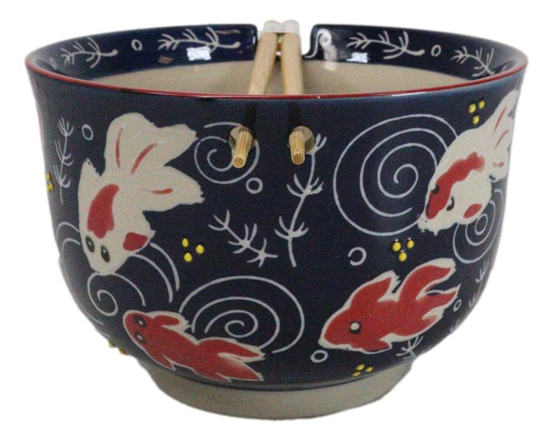 Red White Japanese Goldfishes Large 24Oz Donburi Ramen Bowl With Chopsticks Set