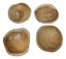 Pack Of 4 Hand Carved Rustic Live Edge Teak Wood Serveware Small Bowls 8"D