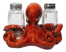 Red Spotted Nautical Marine Cephalopod Octopus Salt Pepper Shakers Holder Set