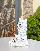Winter Tundra Forest Snow White Wolf With 3 Adorable Cubs Family Figurine