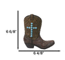 Rustic Western Turquoise Rocks Cross Faux Leather Cowgirl Boot Vase Figurine