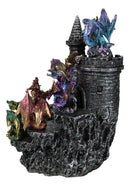 Medieval Colorful 12 Mini Dragons On Mountain Stonewall Castle Display Stand Set