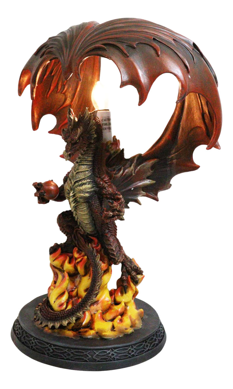 Red Hell Fire Flame Volcano Dragon Table Lamp With Towering Canopy Wings Statue