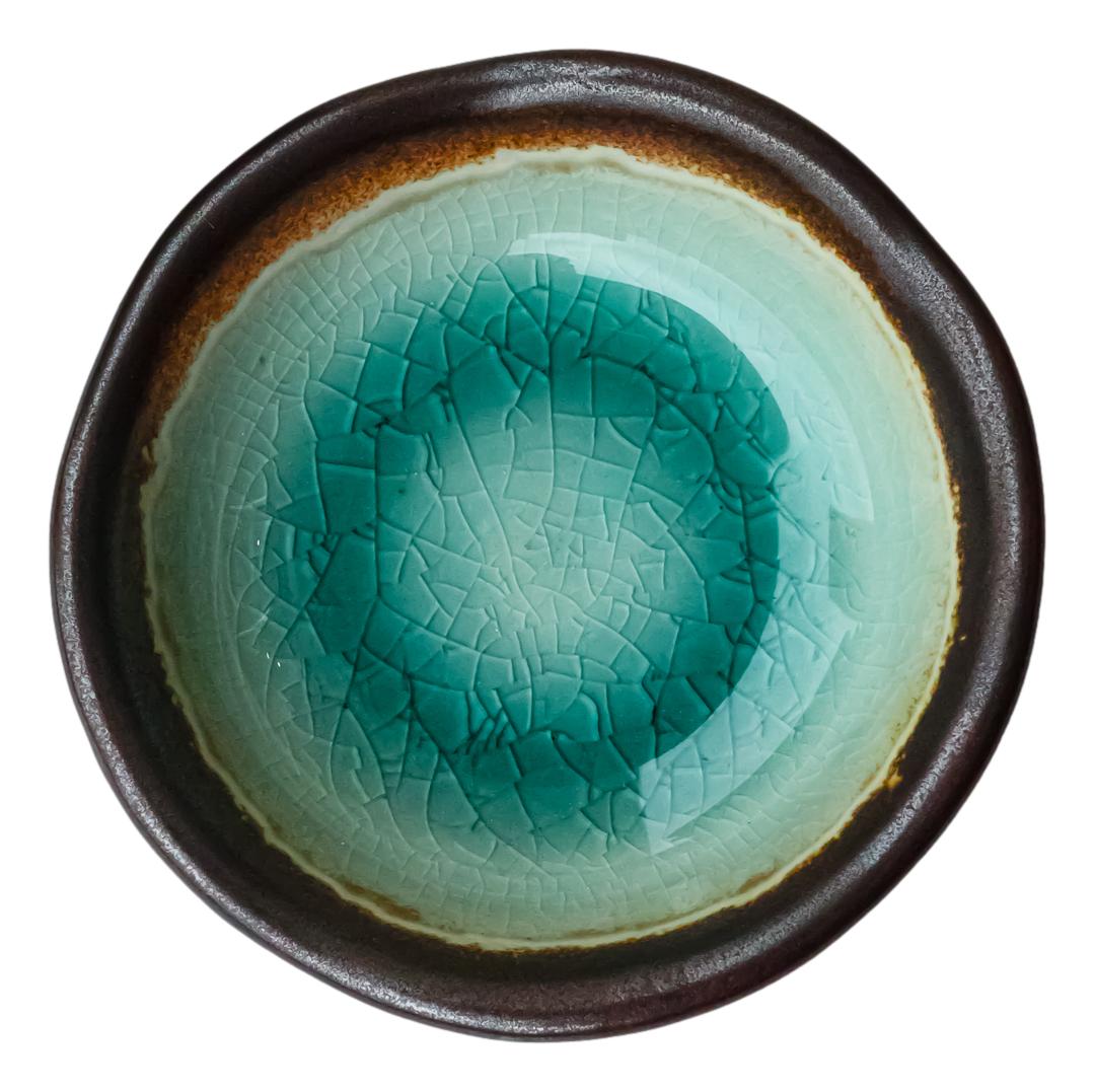 Pack Of 6 Green Crackle Midori Kannyu Wavy Round Condiment Sauce Dishes 2oz