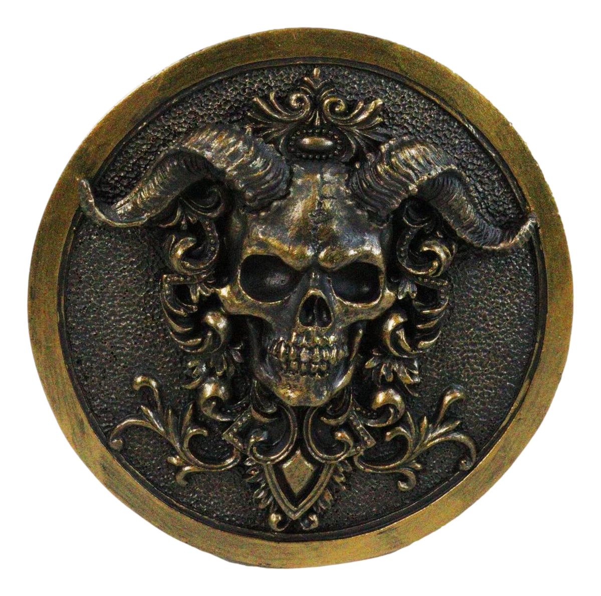 Hell Imp Horned Demon Skull Skeleton Floral Tooled Round Decorative Jewelry Box