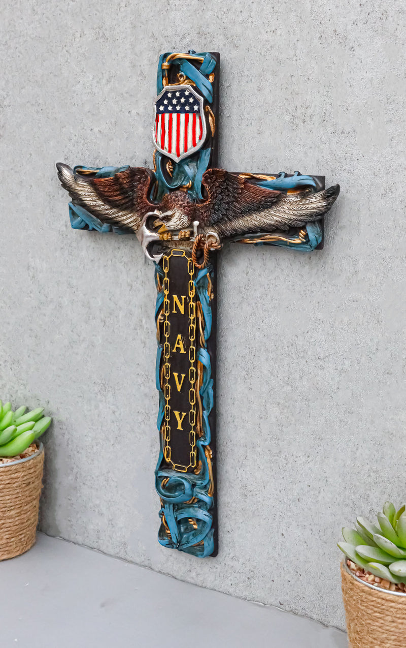 Patriotic United States Navy With Eagle Clutching Anchor Decorative Wall Cross