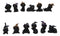 Set of 12 Halloween Black Cats With Witch Hats Mini Figurines In Multi Poses