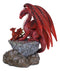 Red Fire Elemental Dragon with Baby Hatchling Standing On Rock Cliff Figurine