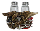 US Navy Sailor Eagle Anchor Trident Emblem And Flag Salt Pepper Shakers Holder