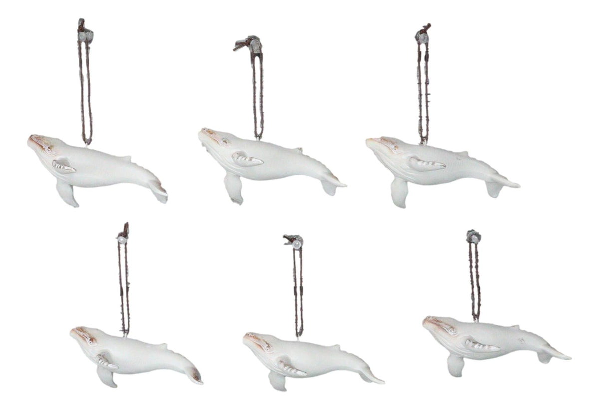 Set Of 6 Antique White Humpback Whales Ocean Marine Wall Decor Tree Ornaments
