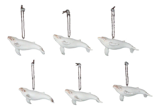 Set Of 6 Antique White Humpback Whales Ocean Marine Wall Decor Tree Ornaments