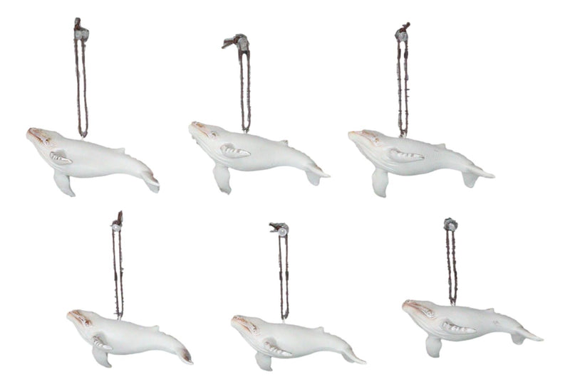 Set Of 6 Antique White Humpback Whales Ocean Marine Wall Decor Tree Ornaments
