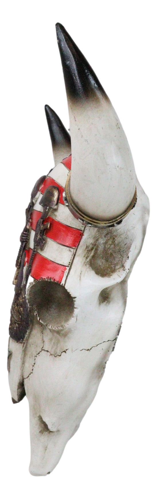 Western Patriotic USA Flag Helmet Rifle Soldier Memorial Cow Skull Wall Decor - Ebros Gift