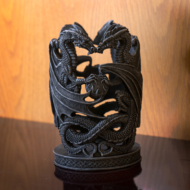 Celtic Dual Dragons Earth Guardians Candleholder Pen Bottle Holder Figurine