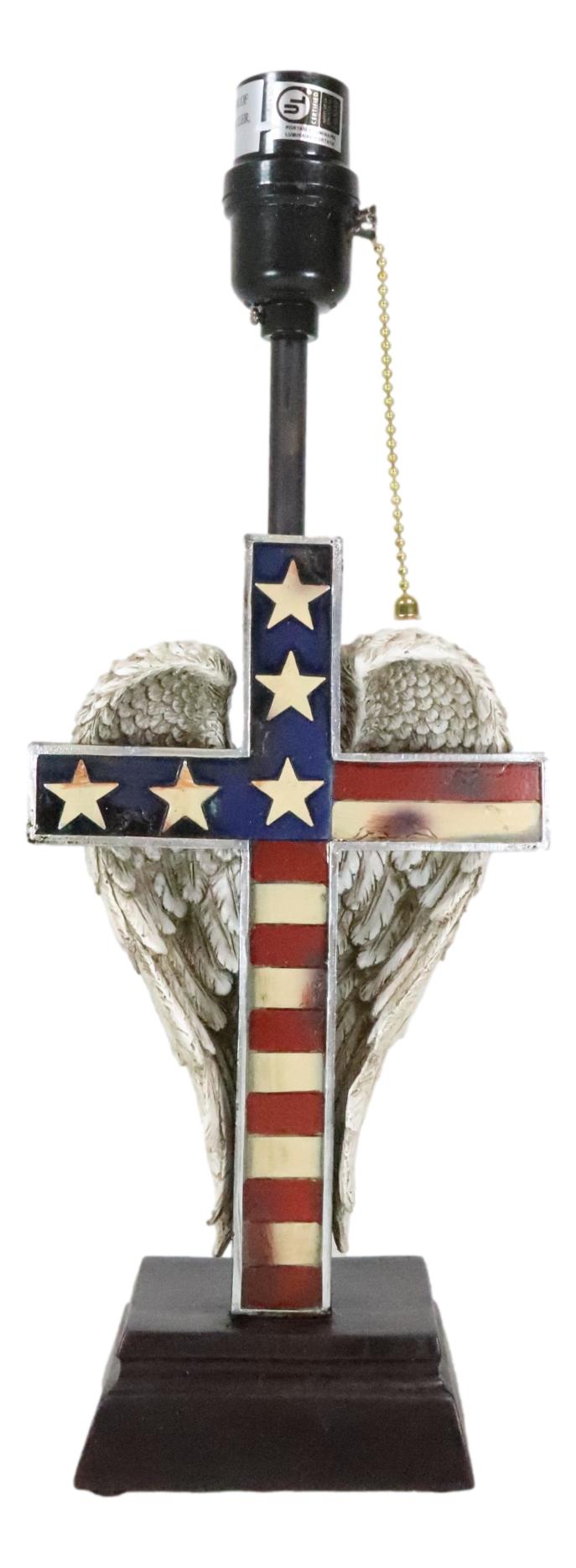 Country Rustic Western Old Faithful American Flag Silver Angel Wings Table Lamp - Ebros Gift