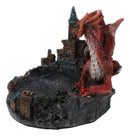 Medieval Red Dragon On Castle Tower Decorative Ashtray Or Key Coin Dish Figurine