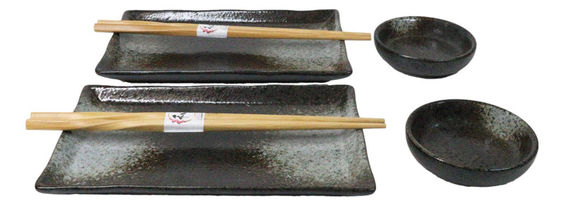 Hakumu Grey Porcelain Sushi Plates Sauce Dishes Chopsticks Dinnerware Set For 2