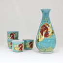 Turquoise Moon Japanese Cranes Porcelain Sake Carafe Flask And 4 Ochoko Cups Set