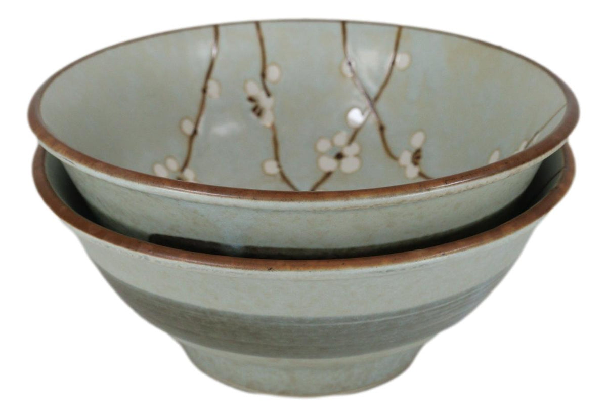 Made In Japan Set of 2 Sakura Cherry Blossoms Blue Plum Ramen Soup Bowls 42 oz